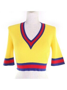 Gucci 23 AW Webline V-neck Cropped Short Sleeve Knit Top Yellow
